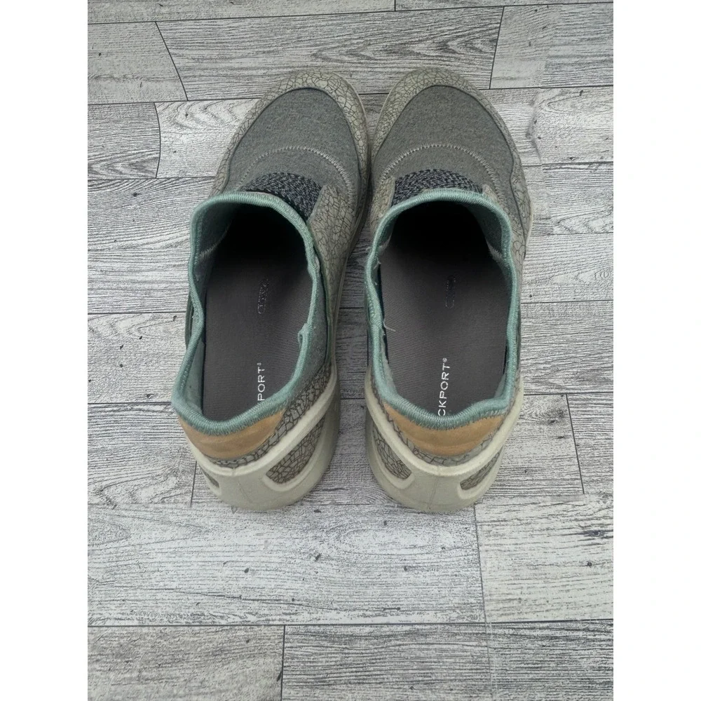 ECCO Biom Women Grey Sage Green Slip On Sneakers Crackle Pattern Sz 38 EU 7.5 US